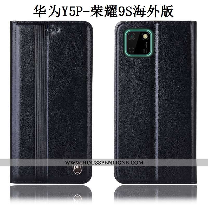 Coque Huawei Y5p Cuir Véritable Protection Housse Téléphone Portable Tout Compris Étui Noir