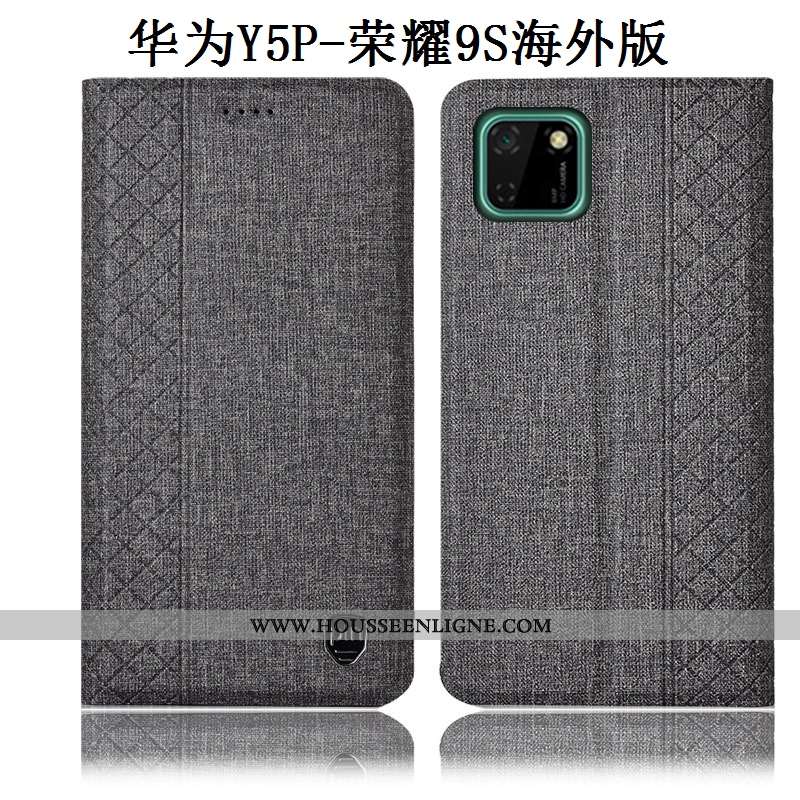 Coque Huawei Y5p Protection Cuir Téléphone Portable Lin Gris Incassable