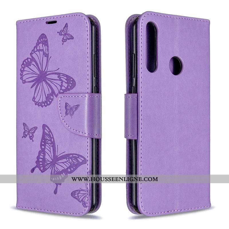 Coque Huawei Y6p Gaufrage Cuir Téléphone Portable Ornements Suspendus Violet Étui En Relief