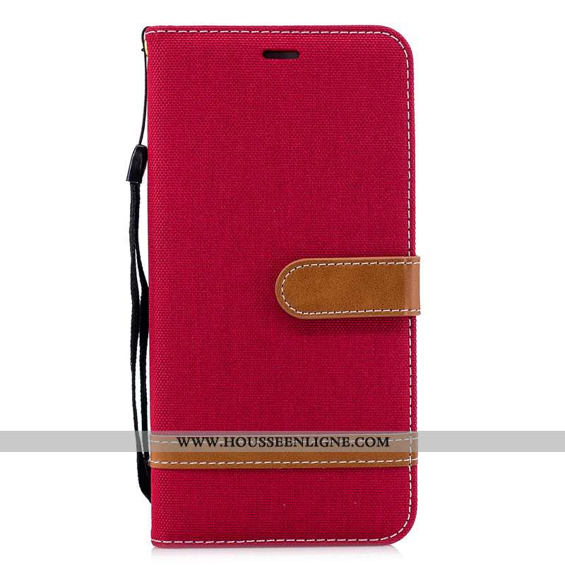 Coque Huawei Y7 2020 Cuir Protection Portefeuille En Denim Téléphone Portable Housse 2020 Rouge