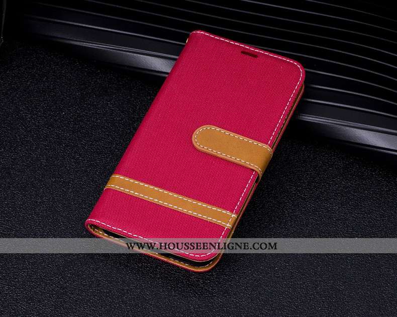 Coque Huawei Y7 2020 Cuir Protection Portefeuille En Denim Téléphone Portable Housse 2020 Rouge
