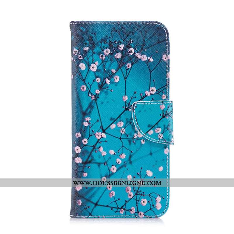 Coque Huawei Y7 2020 Cuir Protection Téléphone Portable Peinture Housse Étui Bleu Foncé