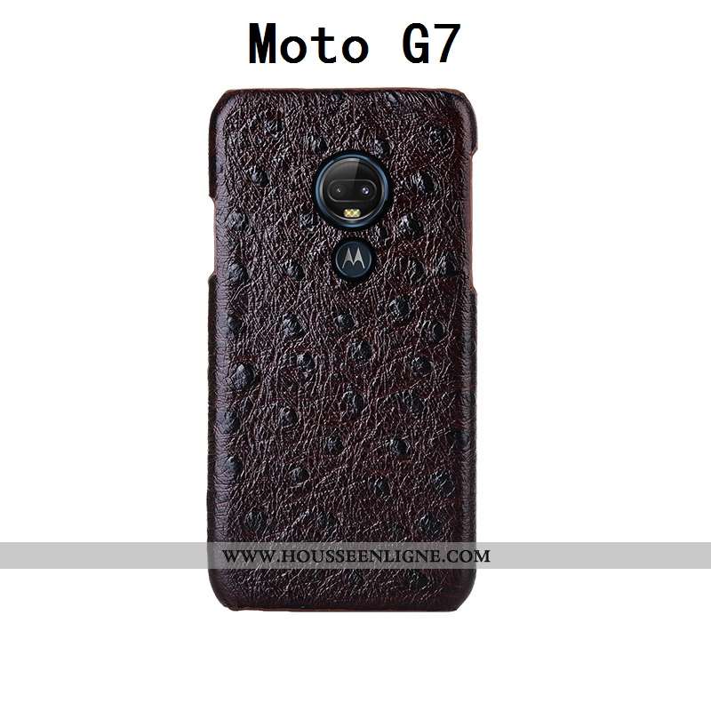 Coque Moto G7 Cuir Véritable Cuir Étui Téléphone Portable Oiseau Protection Noir