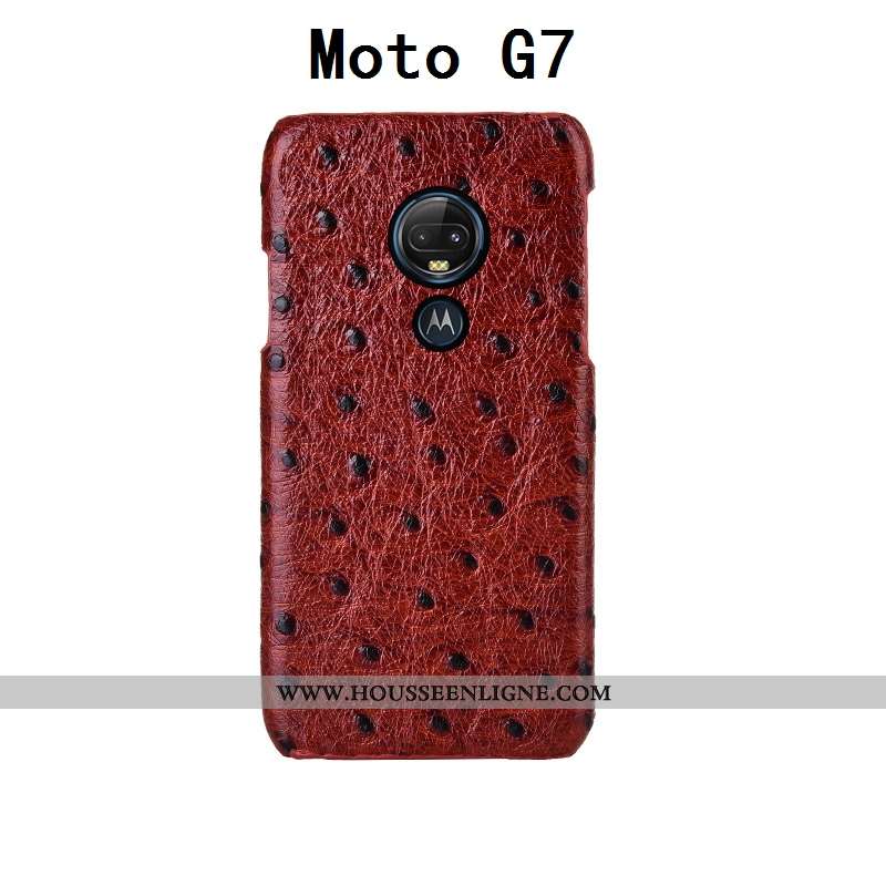 Coque Moto G7 Cuir Véritable Cuir Étui Téléphone Portable Oiseau Protection Noir