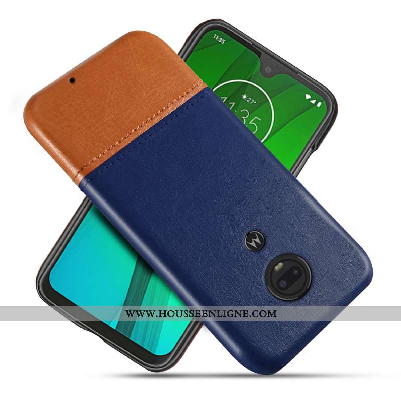 Coque Moto G7 Personnalité Cuir Bleu Protection Étui Téléphone Portable Qualité