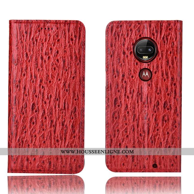 Coque Moto G7 Plus Cuir Véritable Protection Téléphone Portable Tout Compris Incassable Rouge