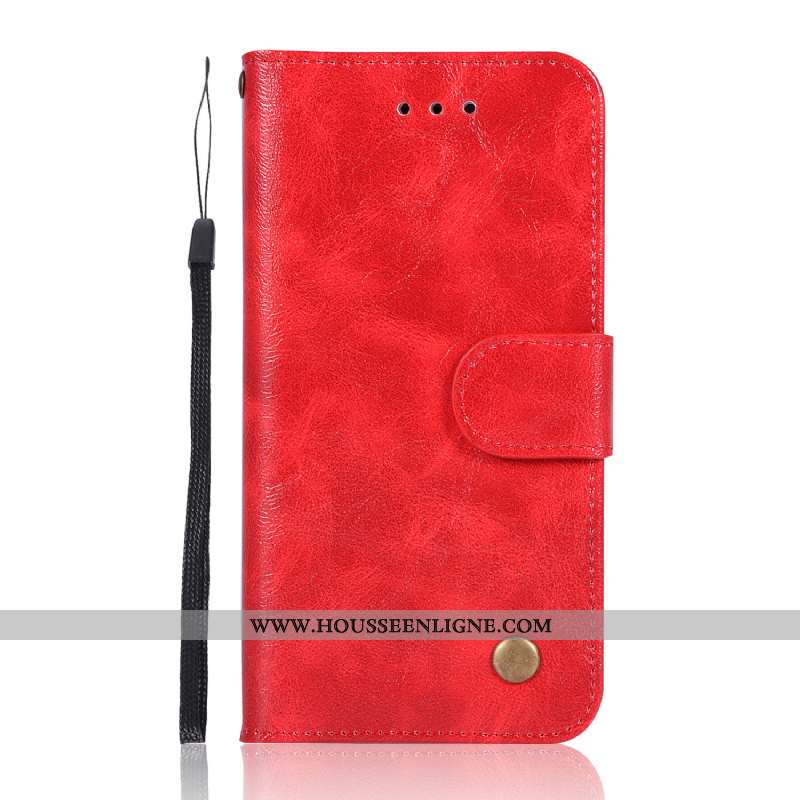 Coque Moto G7 Power Portefeuille Cuir Téléphone Portable Modèle Fleurie Vintage Carte Étui Rouge
