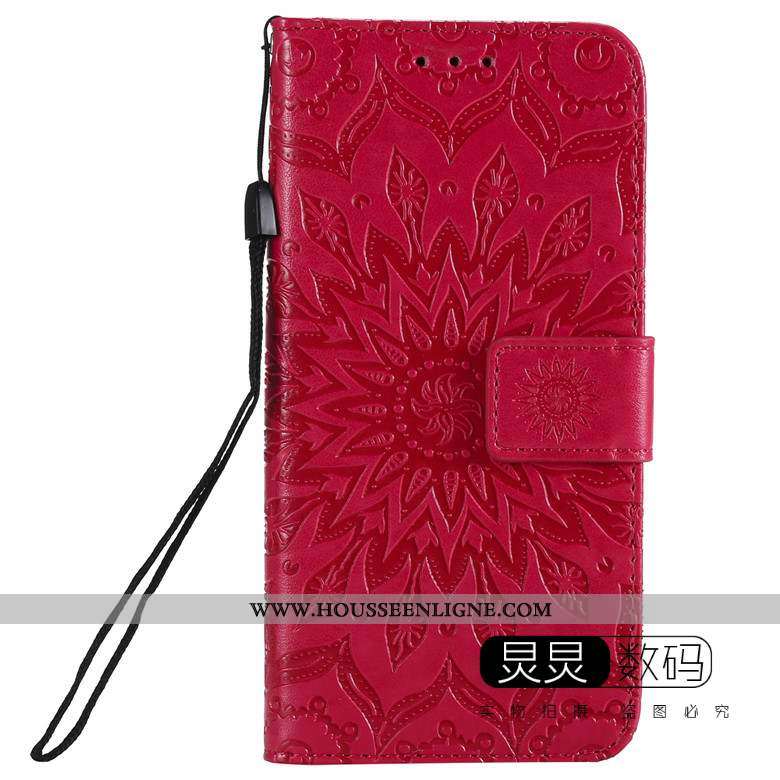 Coque Moto G8 Power Cuir Protection Housse Téléphone Portable Rouge Gaufrage
