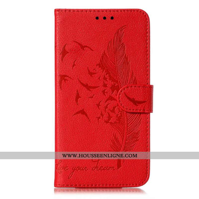Coque Moto G8 Power Lite Cuir Rouge Téléphone Portable Clamshell Étui Tout Compris