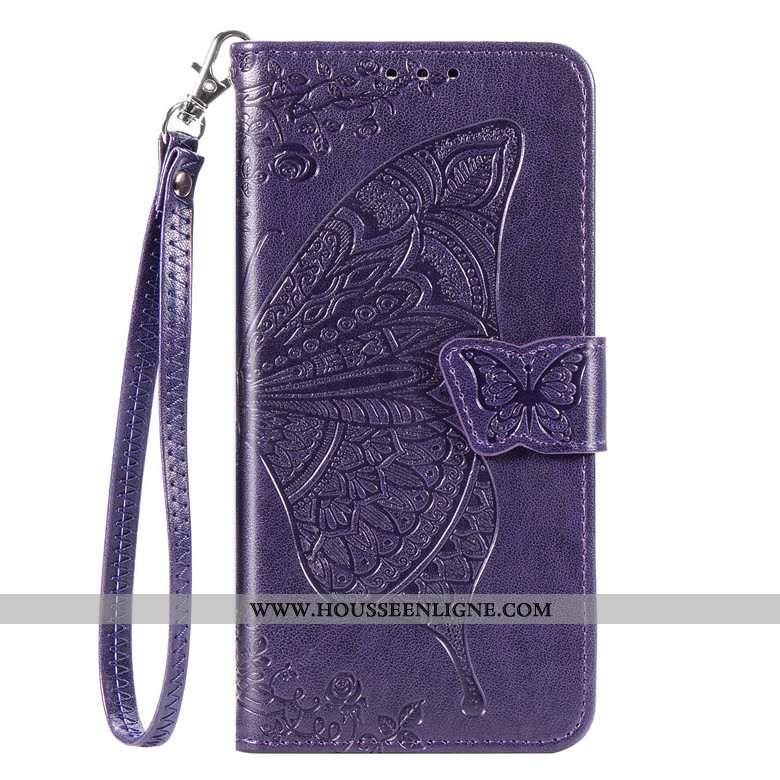 Coque Motorola One Action Cuir Protection Téléphone Portable Incassable Papillon Étui Violet