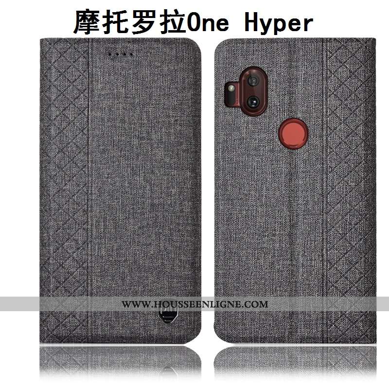 Coque Motorola One Hyper Cuir Protection Housse Téléphone Portable Incassable Lin Marron