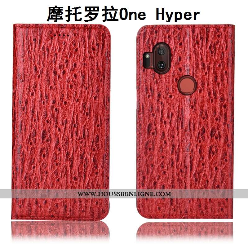 Coque Motorola One Hyper Protection Cuir Véritable Incassable Housse Modèle Fleurie Rouge