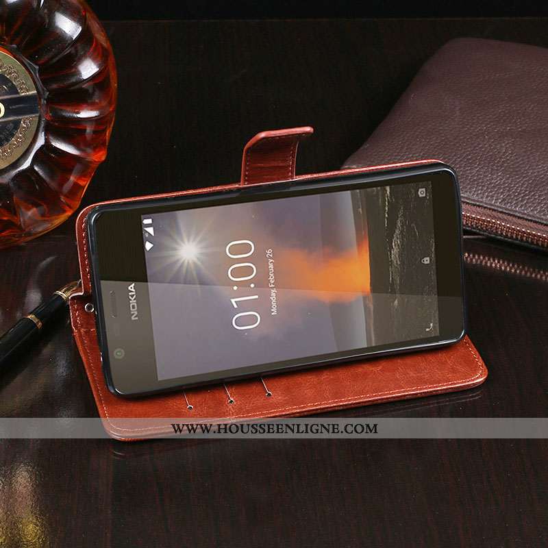 Coque Nokia 1 Plus Portefeuille Cuir 2020 Carte Téléphone Portable Protection Marron