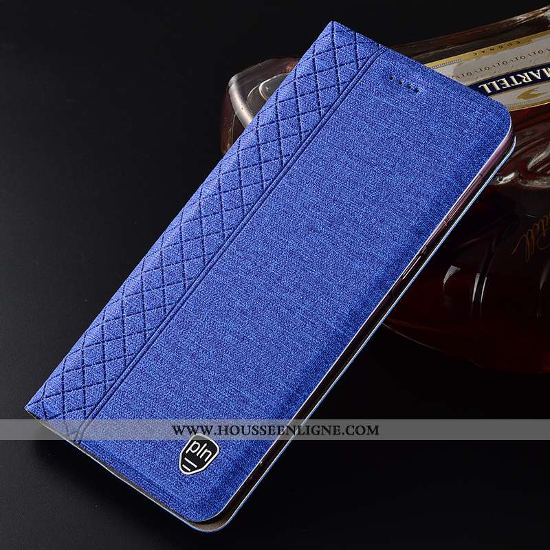 Coque Nokia 2.1 Protection Plaid Lin Bleu Marin Téléphone Portable Étui Bleu Foncé