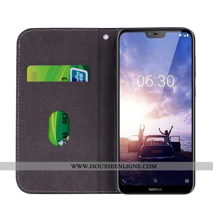 Coque Nokia 6.1 Personnalité Portefeuille Cuir Étui Violet Téléphone Portable Support