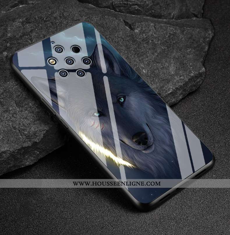 Coque Nokia 9 Pureview Silicone Protection Créatif Difficile Verre Tendance Bleu