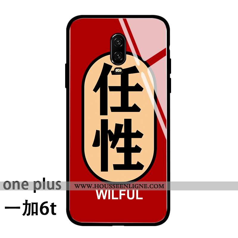 Coque Oneplus 6t Verre Personnalité Incassable Drôle Téléphone Portable Silicone Rouge