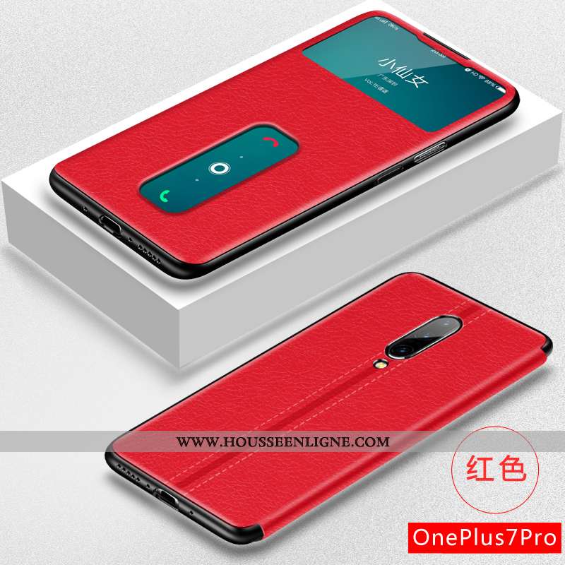 Coque Oneplus 7 Pro Cuir Fluide Doux Téléphone Portable Créatif Protection Personnalité Légère Rouge