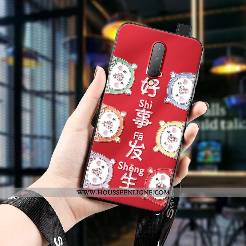 Coque Oneplus 7 Pro Gaufrage Ultra Fluide Doux Téléphone Portable Dimensionnel Étui Légère Rouge