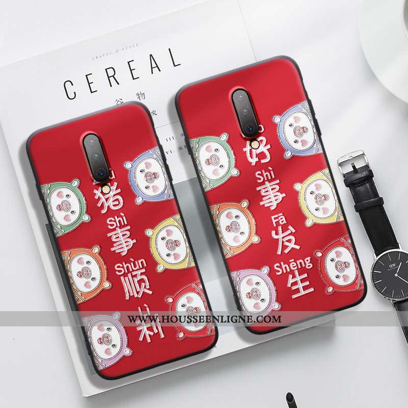 Coque Oneplus 7 Pro Gaufrage Ultra Fluide Doux Téléphone Portable Dimensionnel Étui Légère Rouge
