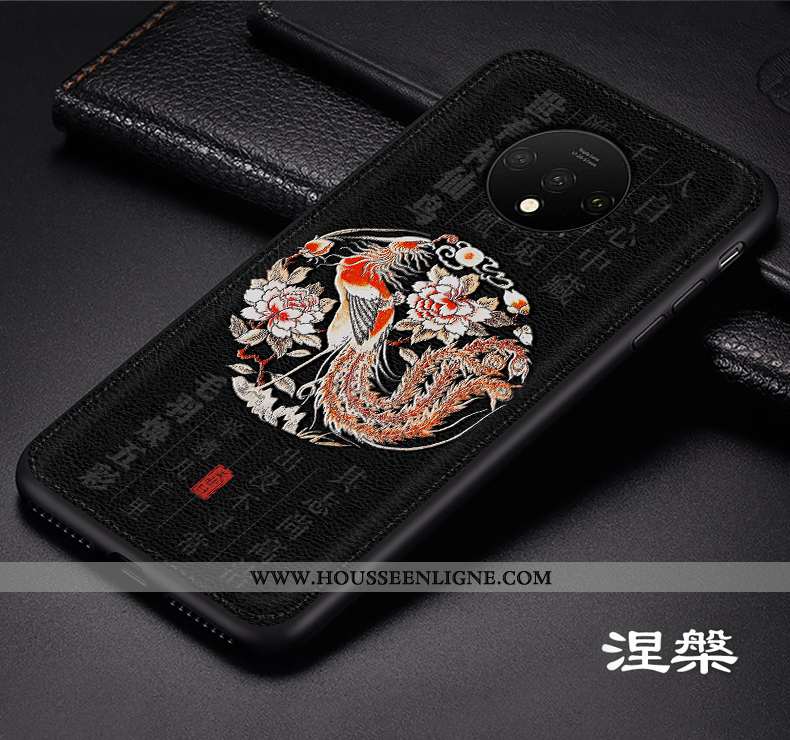 Coque Oneplus 7t Cuir Modèle Fleurie Tendance Incassable Téléphone Portable Tout Compris Style Chino
