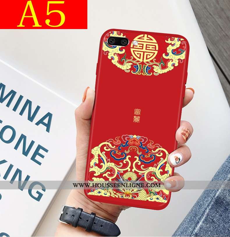 Coque Oppo A5 Créatif Tendance Téléphone Portable Mode Incassable Style Chinois Silicone Rouge