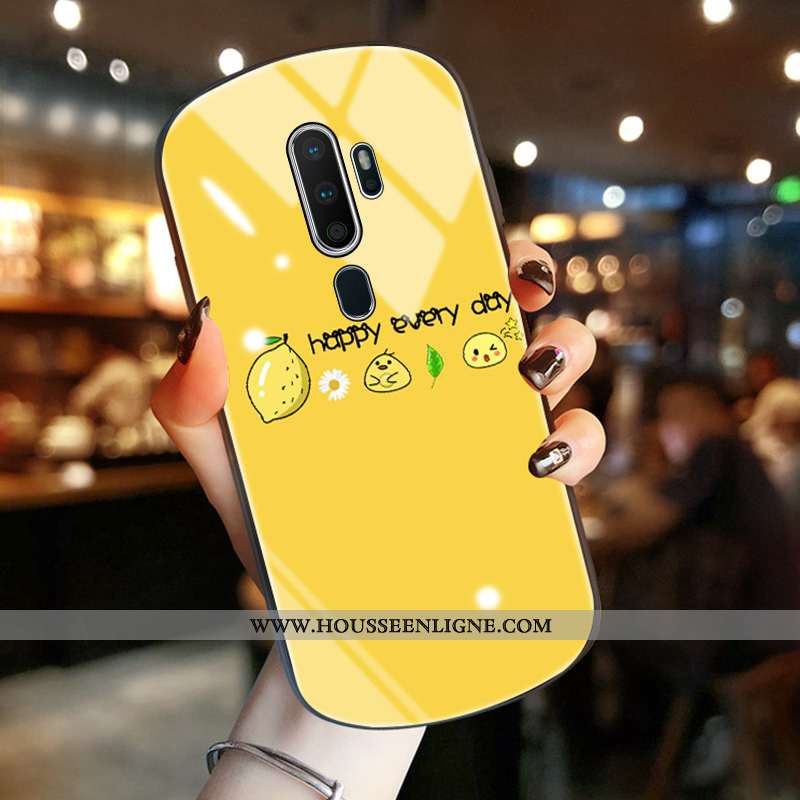 Coque Oppo A9 2020 Protection Verre Téléphone Portable Citron Rond Étui Verte