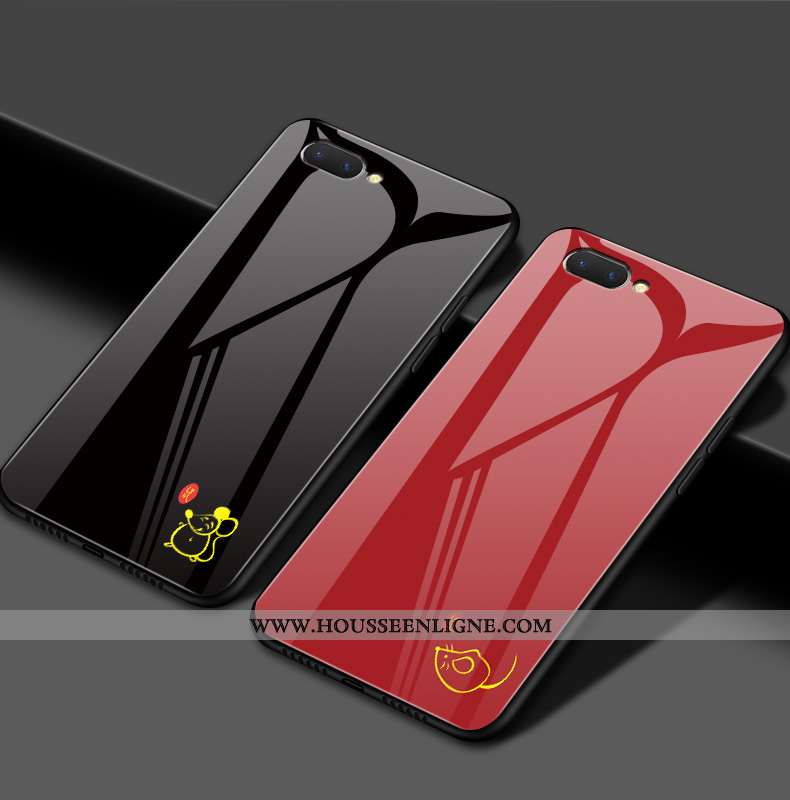 Coque Oppo Ax5 Protection Verre Étui Mode Rat Rouge Miroir Noir