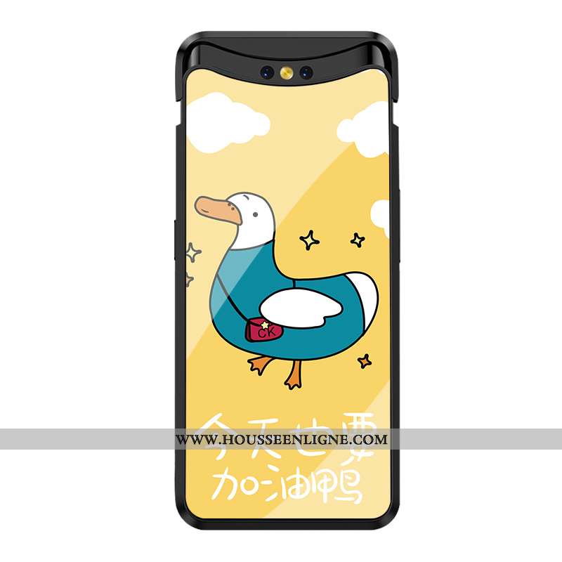 Coque Oppo Find X Verre Dessin Animé Amoureux Simple Téléphone Portable Rose
