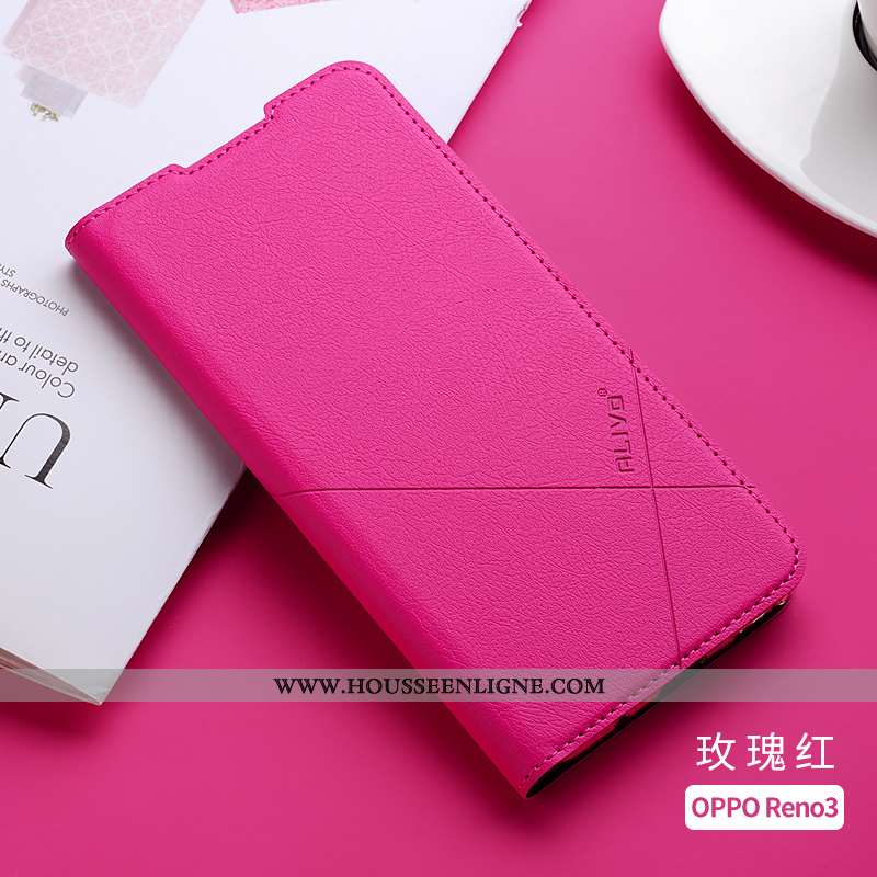 Coque Oppo Reno 3 Protection Cuir Rouge Étui Silicone Incassable Clamshell Rose