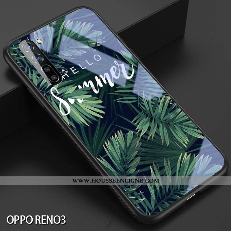 Coque Oppo Reno 3 Verre Créatif Incassable Difficile Net Rouge Téléphone Portable Verte