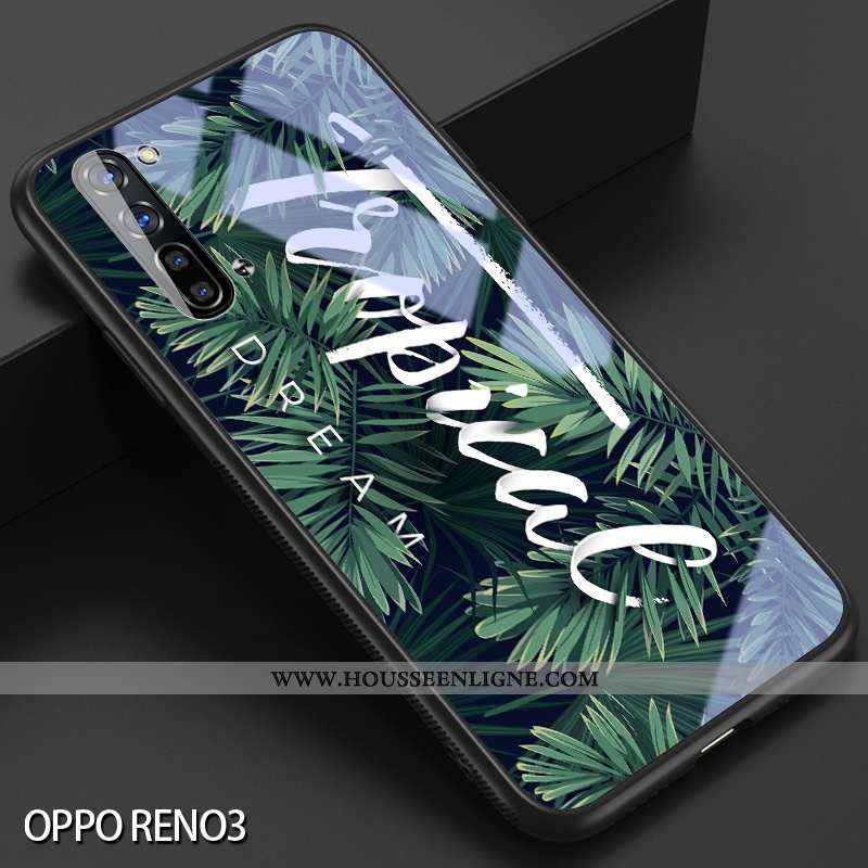 Coque Oppo Reno 3 Verre Créatif Incassable Difficile Net Rouge Téléphone Portable Verte