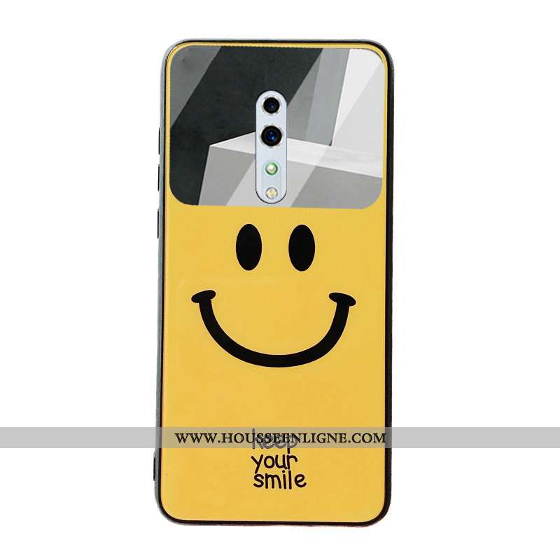 Coque Oppo Reno Z Protection Verre Membrane Étui Téléphone Portable Souriant Tempérer Jaune