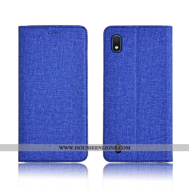 Coque Samsung Galaxy A10 Cuir Fluide Doux Lin Protection Bleu Tout Compris