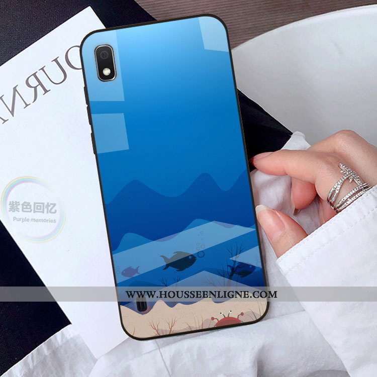 Coque Samsung Galaxy A10 Verre Créatif Protection Téléphone Portable Étui Bleu Incassable