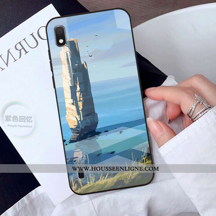 Coque Samsung Galaxy A10 Verre Créatif Protection Téléphone Portable Étui Bleu Incassable