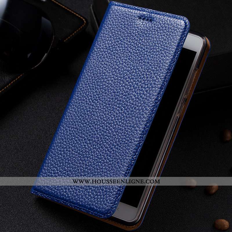 Coque Samsung Galaxy A10s Protection Cuir Véritable Étui Modèle Fleurie Bleu Marin Téléphone Portabl