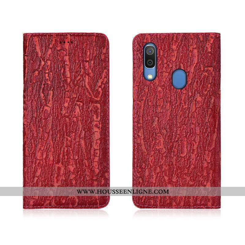 Coque Samsung Galaxy A20e Protection Cuir Véritable Étui Étoile Clamshell Incassable Rouge