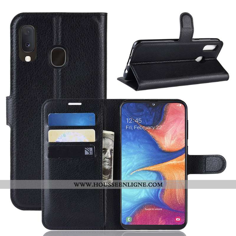 Coque Samsung Galaxy A20e Protection Cuir Étui Étoile Modèle Fleurie Téléphone Portable Noir