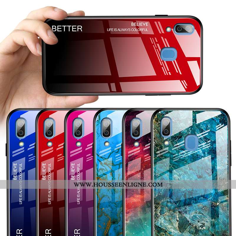 Coque Samsung Galaxy A20e Verre Ornements Suspendus Téléphone Portable Dégradé Support Bleu Étoile