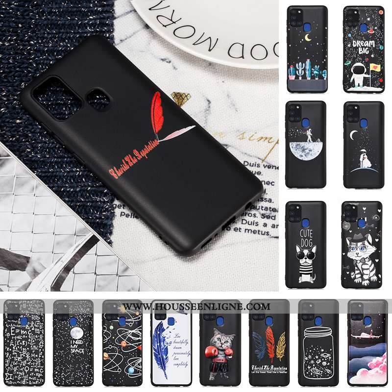 Coque Samsung Galaxy A21s Délavé En Daim Dessin Animé Téléphone Portable Tout Compris Étui Noir