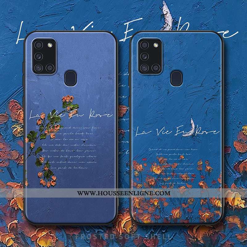 Coque Samsung Galaxy A21s Fluide Doux Silicone Délavé En Daim Fleurs Téléphone Portable Peinture À L