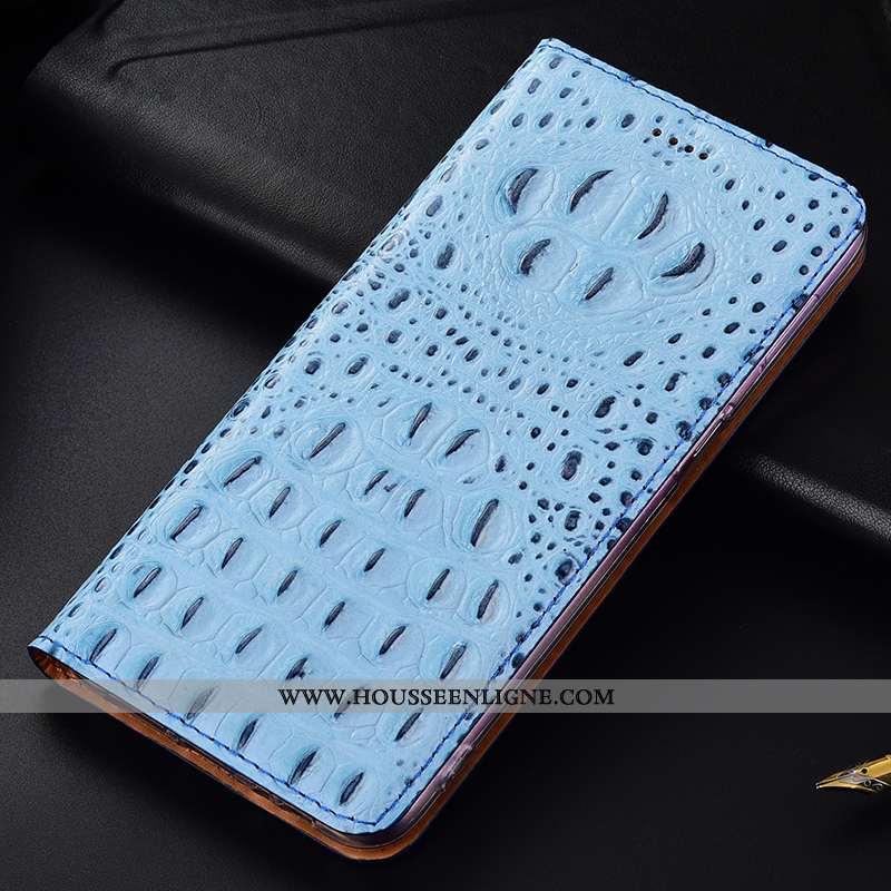 Coque Samsung Galaxy A40 Protection Cuir Véritable Tout Compris Téléphone Portable Crocodile Bleu