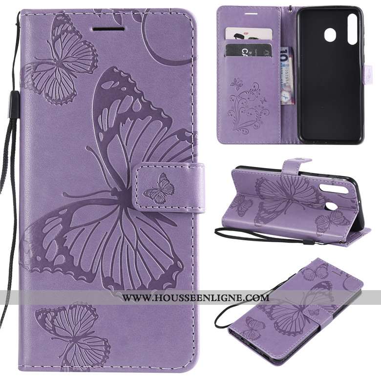 Coque Samsung Galaxy A40s Cuir Fluide Doux Clamshell Violet Portefeuille Étui Téléphone Portable