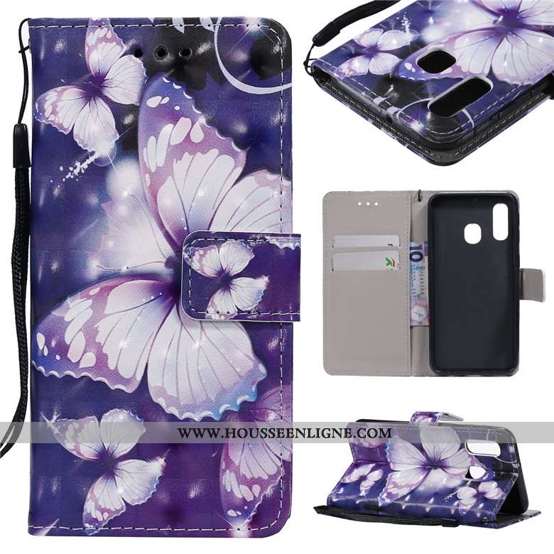Coque Samsung Galaxy A40s Protection Dessin Animé Étui Téléphone Portable Peinture Étoile Violet