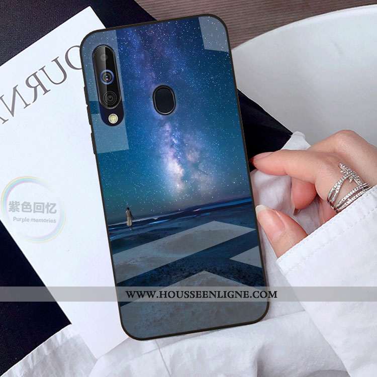 Coque Samsung Galaxy A40s Verre Créatif Étui Miroir Protection Téléphone Portable Étoile Noir