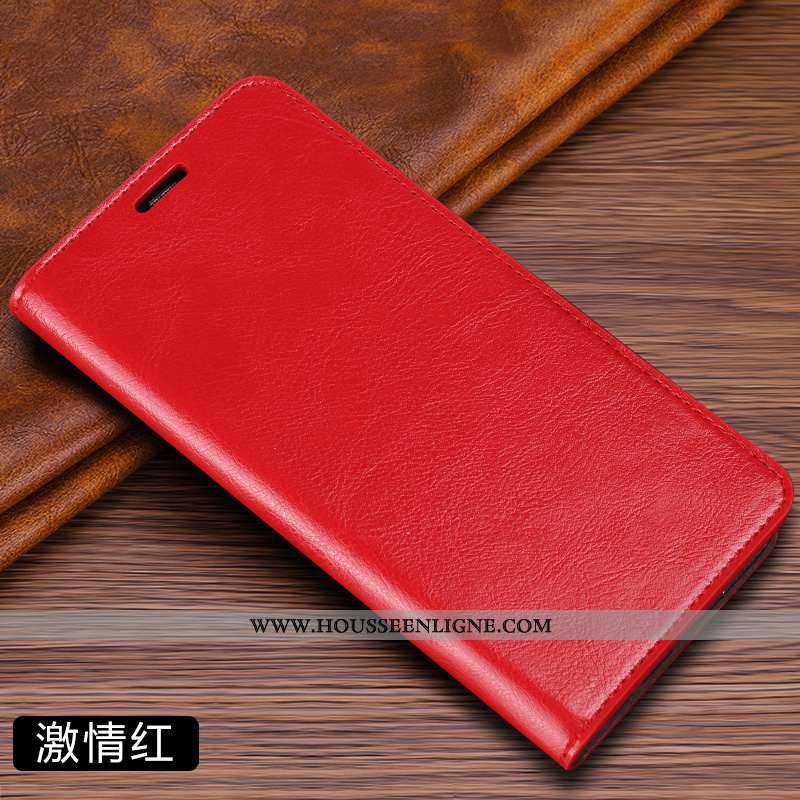 Coque Samsung Galaxy A50 Cuir Véritable Cuir Net Rouge Étui Téléphone Portable Incassable Étoile Mar
