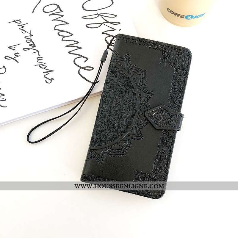 Coque Samsung Galaxy A50 Gaufrage Cuir Étui Fluide Doux Peinture Téléphone Portable Ornements Suspen