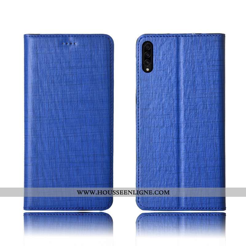 Coque Samsung Galaxy A50s Tendance Cuir Incassable Silicone Étui Téléphone Portable Bleu