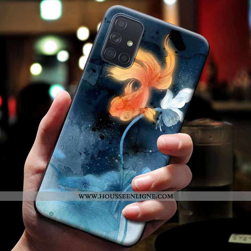 Coque Samsung Galaxy A51 Fluide Doux Silicone Bleu Protection Étoile Gaufrage